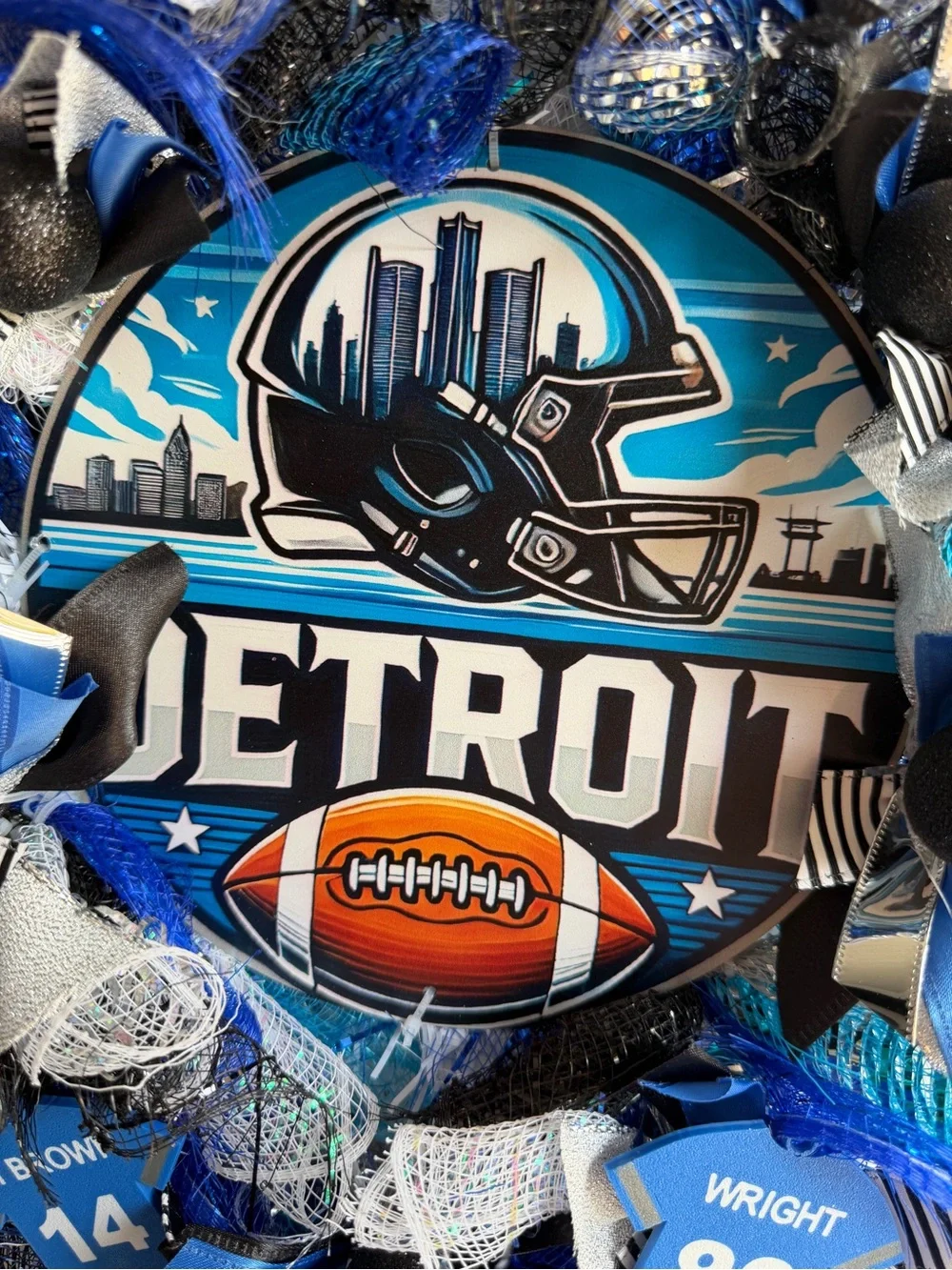 Detroit Football Themed Door Swag Wreath Handmade Hutchinson St. Brown Wright